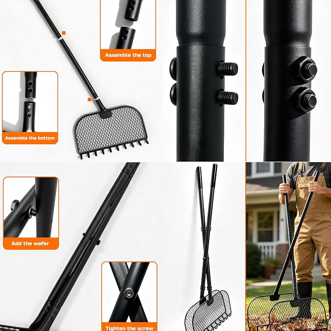 Leaf Grabber Rake, Lightweight Steel Leaf Picker Upper, Long Handle Leaf Scoop with Cushioned Grip, Multi-Use Garden Claw Tool for Lawn Yard Shrub Debris Cleanup