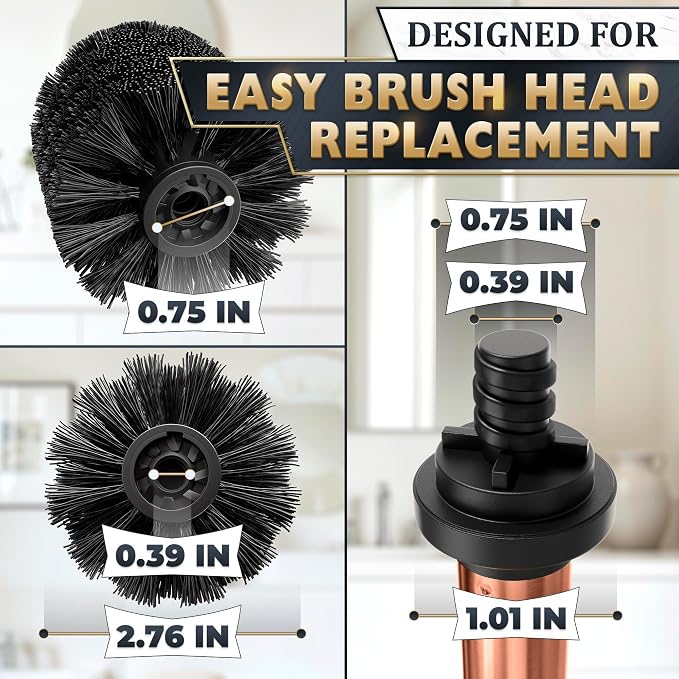 Bronze Toilet Brush and Holder Set - Upgrade Your Bathroom in Seconds - Rust Resistant Stainless Steel Toilet Bowl Brush and Holder with Replaceable Head, Removable Inner Bowl & Splash Guard Cover
