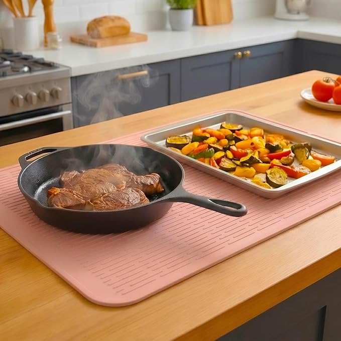 MicoYang Silicone Dish Drying Mat for Multiple Usage,Easy clean,Eco-friendly,Heat-resistant Silicone Mat for Kitchen Counter or Sink,Refrigerator or Drawer Liner Pink 3XL 28 inches x 18 inches