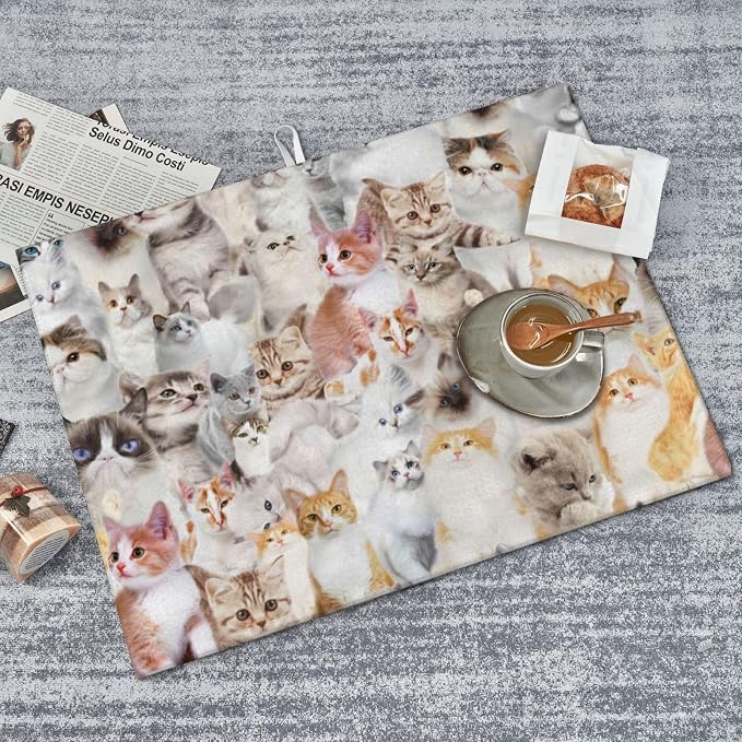 Cute Cat Dish Drying Mat 18 x 24 Inch for Kitchen Counter Cute Kitchen Mat Microfiber Kitchen Countertop Absorbent Reversible Drainer Rack Pad Dish Drying Mat