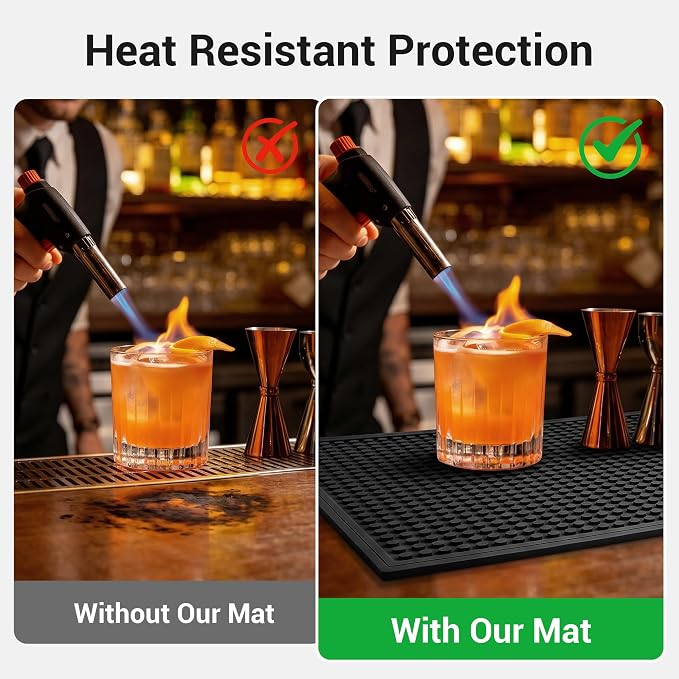 Rubber Bar Mat for Counter, Black 2 Pack 12"x18" grip-friendly Coffee Bar Mat, Heat Resistant & Spill-proof Countertop Protector Mat for Kitchen, Home Bar, Coffee Station, Easy Clean Dish Drying Mat
