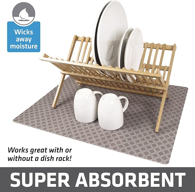 Drymate Jumbo XL Dish Drying Mat (19”x24”), Low-Profile, Super Absorbent, Quick Dry Fabric, Waterproof & Slip-Resistant, for Kitchen Counter, Trimmable, Easy to Clean (USA Made)(Taupe)