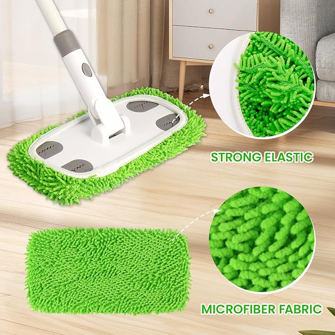 Reusable Microfiber Floor Mop System, Wet & Dry Sweeper Kit | Includes 1 Sweeper Handle, 3 Washable Chenille Mop Pads, Dry & Wet Use for Hardwood, Tile, and Laminate Floor