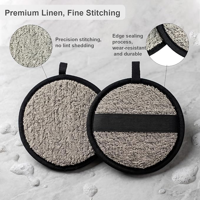Exfoliating Pad Body Scrubber, Plant-Based Linen Sponge, 2 Pack | Premium Plant-Based Linen Exfoliating Body Scrub Sponge Pads, Gently & Effectively Remove Dead Skin for Daily Shower