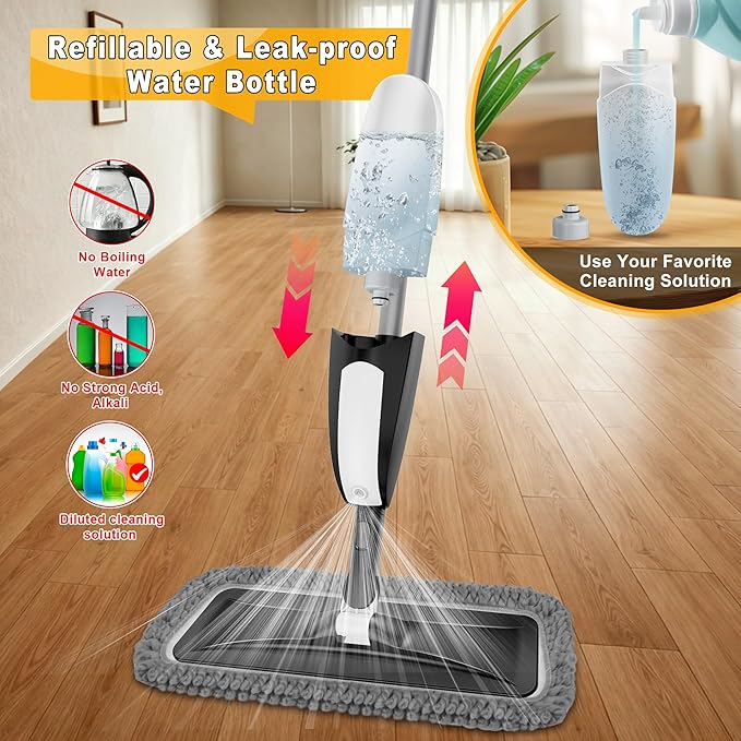 Spray Mop for Floor Cleaning: Microfiber Wet Dry Mops with 3 Washable Pads | Leak-proof Refillable Bottle, 360° Swivel Head, Lightweight Floor Mops with Sprayer for Hardwood Laminate Tile Wood Vinyl