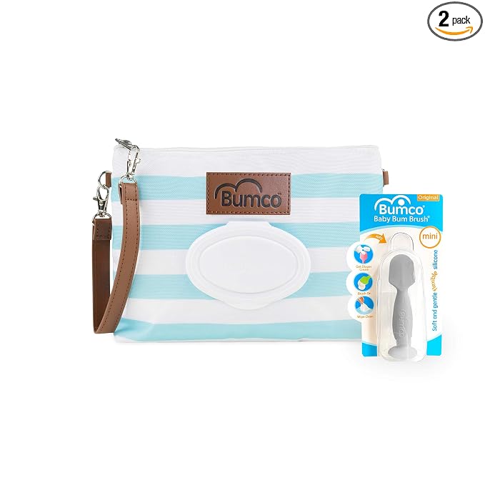 Bumco Diaper Clutch Bag and Mini Cream Spatula - Baby Travel Essentials, Small Bag with Wipes Dispenser, BPA-Free Butt Spatula, Mini Cream Applicator with Case