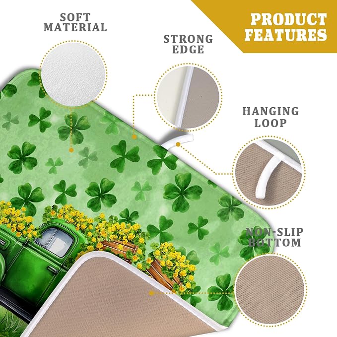 Holiday Truck Drying Dish Mat Green Lovely Clovers Decoration Cloth Dish Drain Mat Small