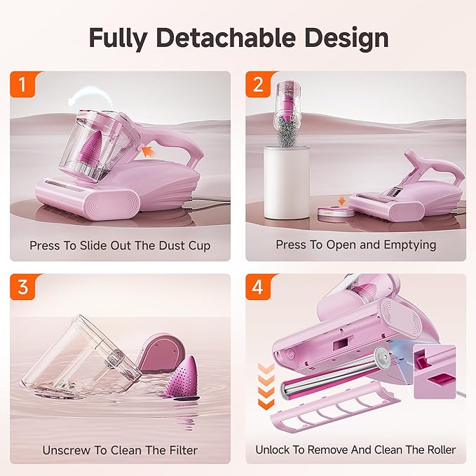 uwant Bed Cleaner with 16Kpa Suction Metal Roller 253.7nm Uv-c Light Mattress Vacuum Cleaner 36000RPM/Min 149℉ Heating HEPA Filter&Ultrasonic Mattress Vacuum for Sofa, Pillow, Bed Throws Set of 1
