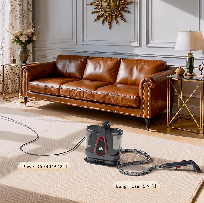 WURESE 17KPa Portable Carpet Cleaner Machine, Spot Shampooer for Couch Sofa | Dual Separate Tanks| Self-Cleaning| Extended Hose| Deep Suction for Couches, Stubborn Pet Stains & Muddy Paw Prints,FogGray