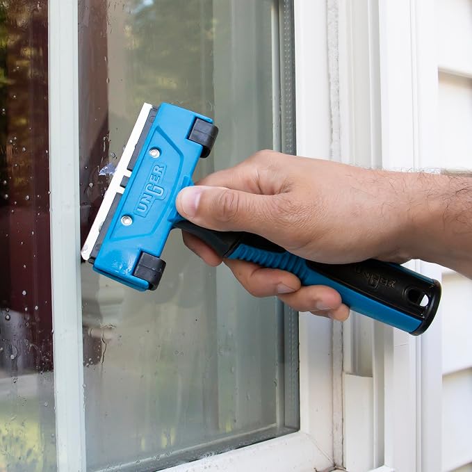 Unger Professional Connect and Clean 4" All-Purpose Scraper, Window, Glass, and Floor Scraping Tool Supplies, Adhesive Removal, Gum, Stickers, Paint Removal, Dual-Sided Blade