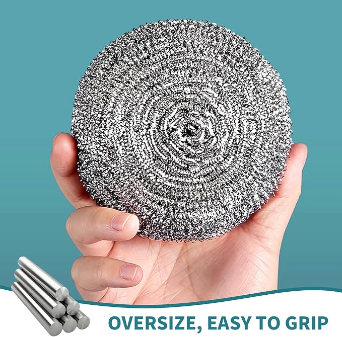 Carrie Joe Stainless Steel Scourer Heavy Duty Scrubber Pads Steel Wool Pack of 6,40g