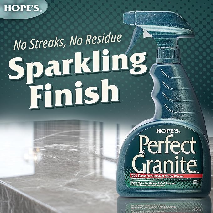HOPE'S Perfect Granite & Marble Countertop Cleaner, Stain Remover and Polish, Streak-Free, Ammonia-Free, 22 Ounce, Pack of 2