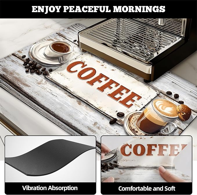 Dish Drying Mat Large Coffee Mat Absorbent Drying Mat for Kitchen Counter Coffee Bar Accessories 32"x 17", Vintage Wood Grain 2