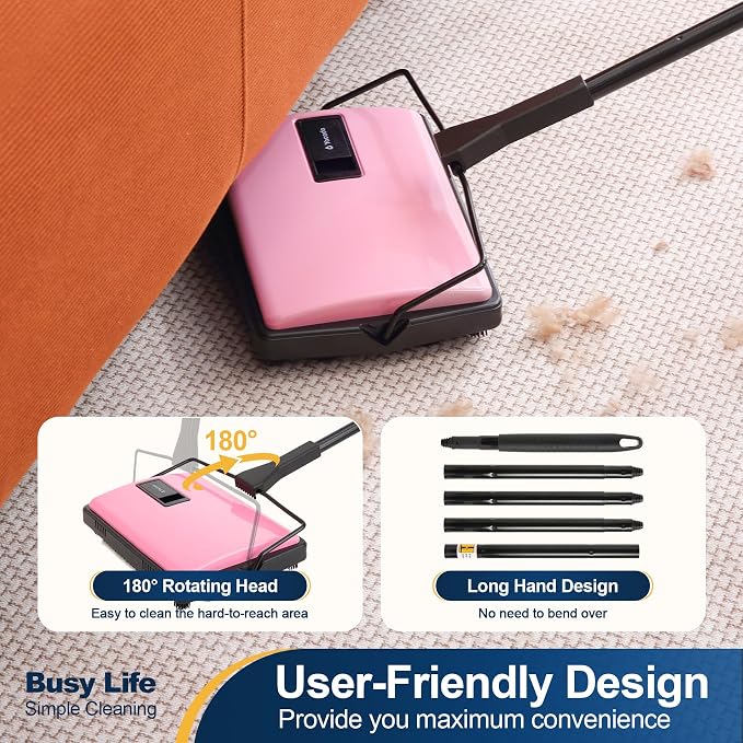 Yocada Manual Carpet Sweeper Cleaner Household Sweeper with Extra Brush | Lightweight Hand Push Non-Electric for Home Office Low&Undercoat Carpets Rugs Pet Hair Dust Scraps Cleaning