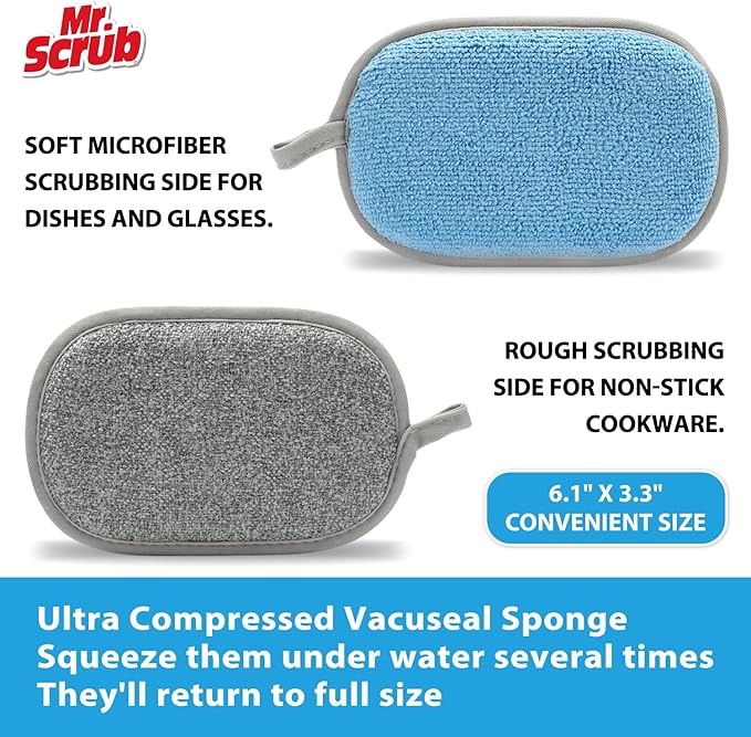 Sponges Kitchen Dish Sponge for Washing Dishes Cleaning Kitchen, All-Purpose, 3 Pack, Non Scratch, Rough Scrubbers Side for Non-Stick Cookware, Soft Microfiber Scrub Side for Dishes, Mr. Scrub