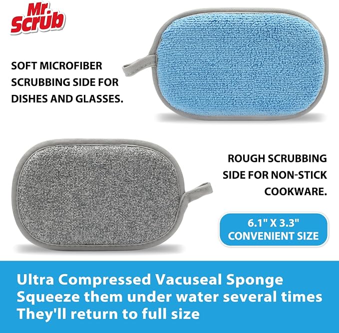 Sponges Kitchen Dish Sponge for Washing Dishes Cleaning Kitchen, All-Purpose, 12 Pack, Non Scratch, Rough Scrubbers Side for Non-Stick Cookware, Soft Microfiber Scrub Side for Dishes, Mr. Scrub