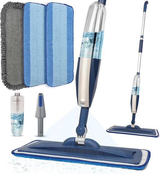Wet Spray Mop for Floor Cleaning with 14 oz Bottle & 3 Microfiber Pads | Refillable bottle, washable pads, dry/wet use for home or commercial cleaning on hardwood, laminate, wood & ceramic floors