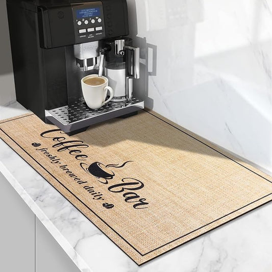 CooRug Absorbent Coffee Mat, Fashion Dish Drying Mat for Kitchen Counter Coffee Bar Accessories Espresso Machine Dish Rack 16" x 24" Beige