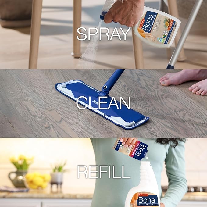 Bona® Hardwood Floor Cleaner Spray - 32 fl oz - Cedar Wood - Includes Filled Bottle + Concentrate Refill for Hardwood Floor Cleaning