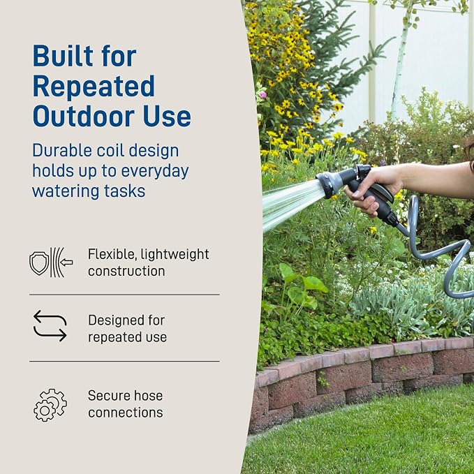 Orbit Coil Garden Hose with 8-Pattern Nozzle, 25 ft., Gray - 26382