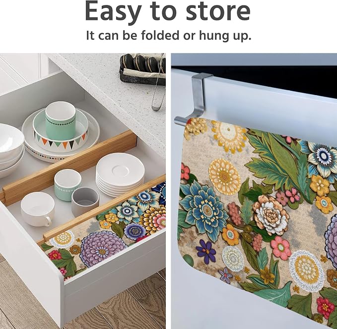 Dish Drying Mat for Kitchen Counter 18x24 Inch, Super Absorbent Dish Drainer Mat, Decorative Microfiber Dishes Drying Pad-Large(Luxurious flowers)