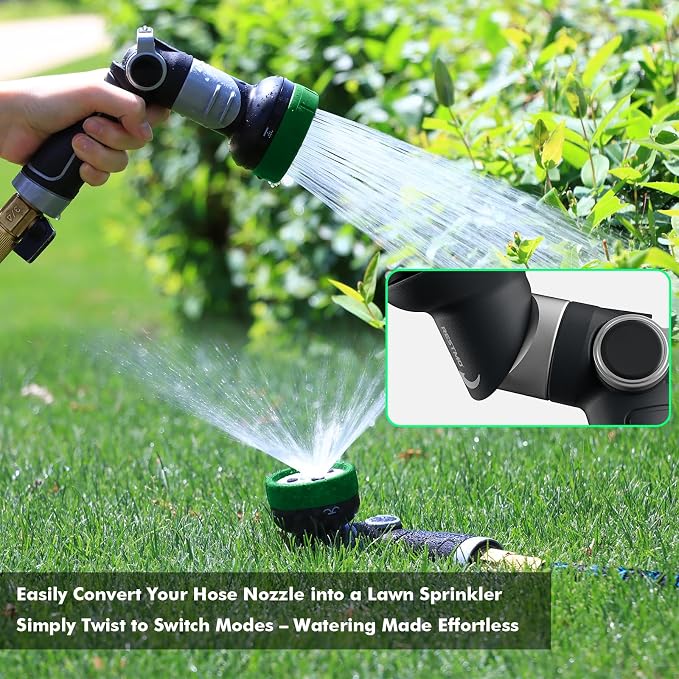 RESTMO Heavy Duty Garden Hose Nozzle, Multi-Angle Hose Spray Nozzle | 4 Adjustable Spray Patterns, Garden Hose Sprayer with Twist Switch, Thumb Flow Control, Ideal for Outdoor Lawn & Yard, Green