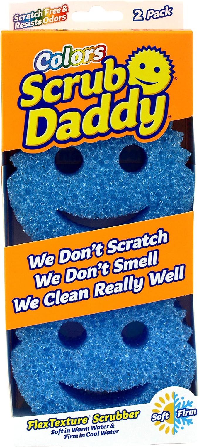 Scrub Daddy Colors Kitchen Sponges, Dish Sponges for Washing Up, Texture Changing Washing Up Sponge, Non Scratch Dish Scrubber, Odour Resistant Bathroom Cleaning Products, Dishwasher Safe, Pack of 2