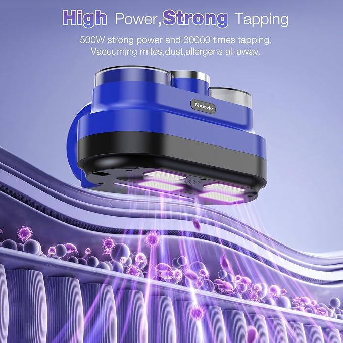 Maircle Mattress Vacuum Cleaner, Corded Bed Vacuum with 253.7nm UV-C Light, Ultrasonic & High Heating 16Kpa Powerful Double-Cup Handheld Vacuum for Bed, Sofa, Couch