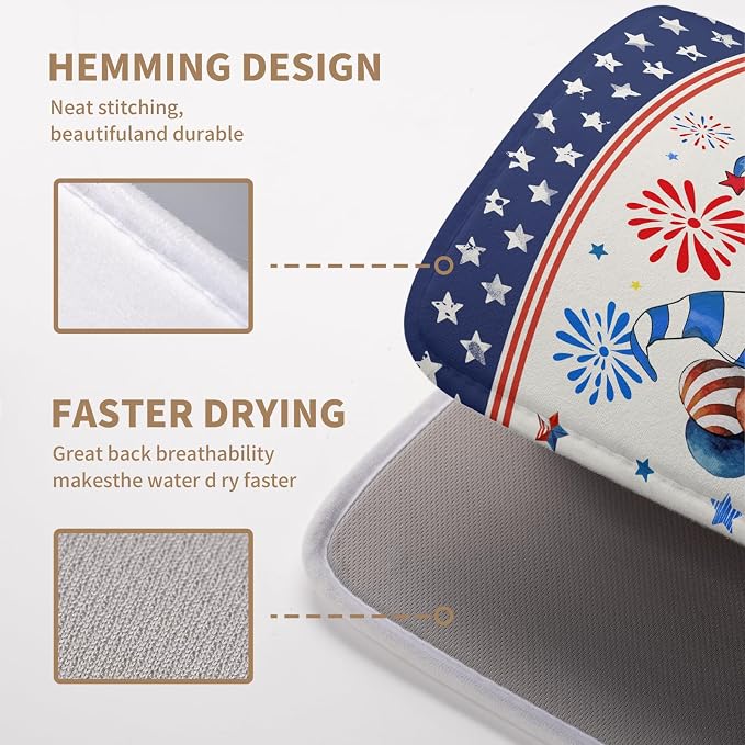 Patriotic Gnome Drying Mat 16x18 Inch American Memorial Day Independence Day Microfiber Dish Drainer Super Absorbent Dish Rack Mat for Kitchen Counter Holiday Decor
