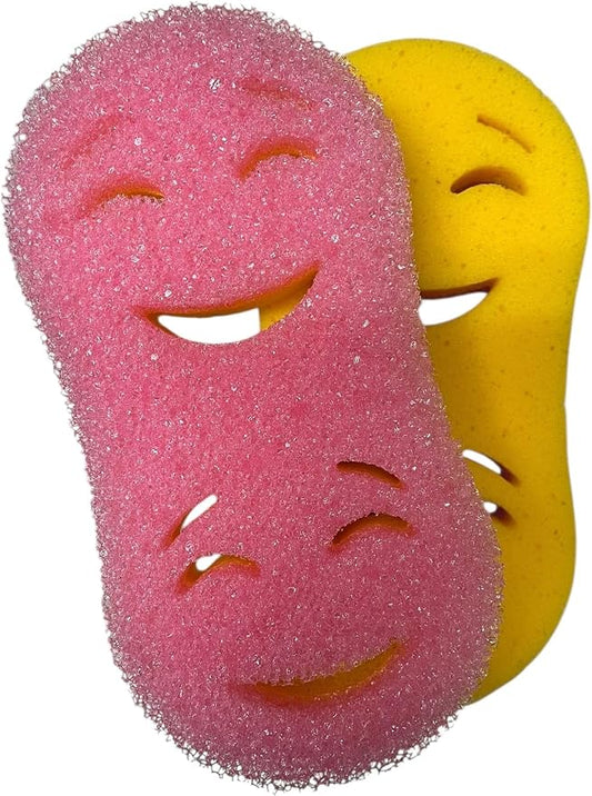 Smilyeez Double-Size Scrub Moji Duo Sponge 2-Pack – Dual Smiling Faces, Temperature-Responsive Scrubber – Scratch-Free, Odor & Stain Resistant
