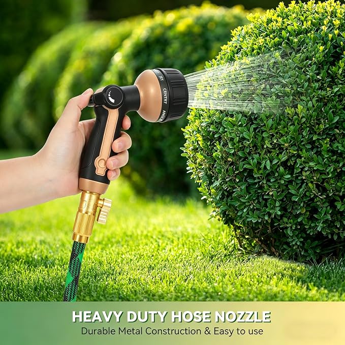 Garden Hose Nozzle Heavy Duty,Metal Water Hose Nozzle with 10 Adjustable Spray Patterns, High Pressure Hose Sprayer Nozzle Thumb Control On Off Valve for Lawn & Plant Watering, Car & Pet Washing