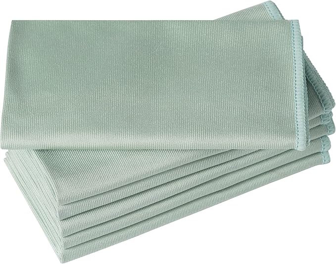 Puomue 6 Pack Microfiber Glass Cleaning Cloth, 16 Inch X 16 Inch, Lint Free Quickly Clean Window, Glasses, Windshields, Mirrors, and Stainless Steel, Green