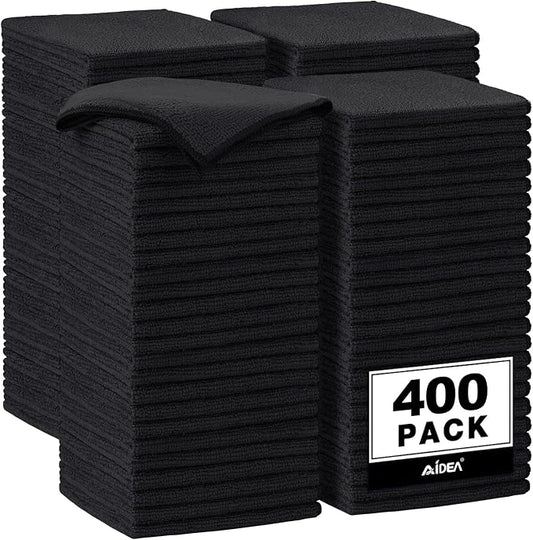 AIDEA Microfiber Cleaning Cloth-400PK, Soft Microfiber Towels for Cars, Absorbent Cleaning Rags, Lint-Free Streak-Free Wash Cloths for House, Kitchen, Window(12in.x12in), Black