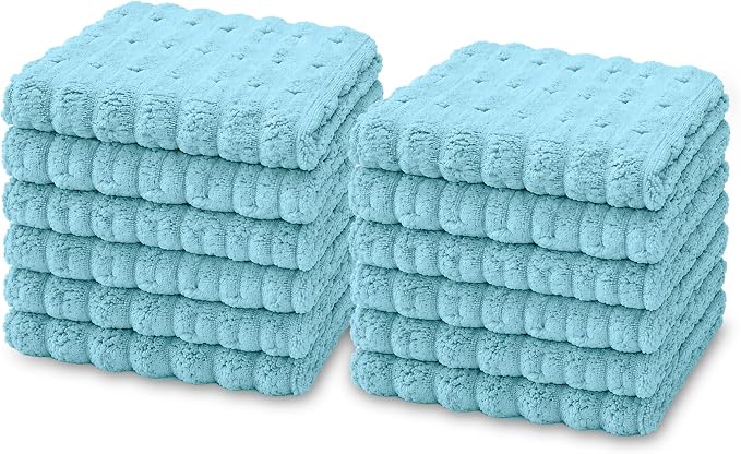 kimteny Microfiber Dish Cloths for Kitchen, 12 Pack 12 x 12 Inch Coral Velvet Kitchen Cleaning Cloths, Absorbent Reusable Non-Scratch Dish Rags for Dishes, Countertops & Sink