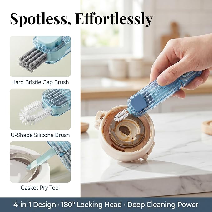 VIDONIO 4 in 1 Cup Lid Gap Cleaning Brush - 2025 Multifunctional Insulation Bottle Cleaning Tools, Mutipurpose Tiny Silicone Cup Holder Cleaner, Home Kitchen Cleaning Tools