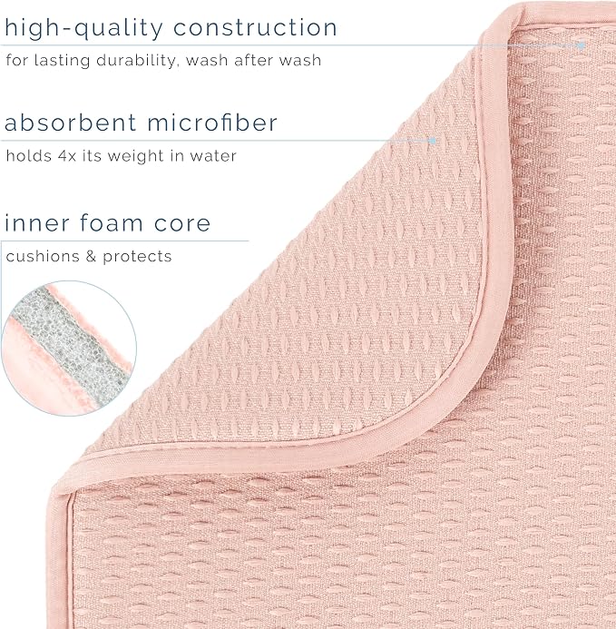 S&T INC. Dish Drying Mat, 16" x 18", Large, Diamond Texture, Rose Pink | Absorbent Microfiber, Kitchen Counter Mat for Dishes, Utensils, Pots and Pans, Machine Washable