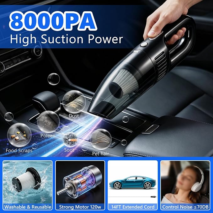 21PCS Car Detailing Kit Interior Cleaner - with Handheld Car Vacuum, Windshield Cleaning Tool, Detailing Brushes, Car Cleaning Supplies Kit for Women Men (Blue)