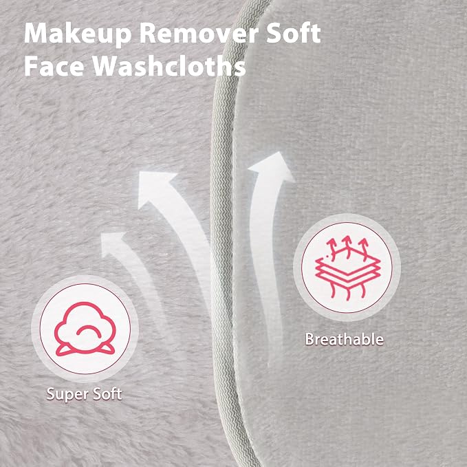 Natwag Makeup Remover Cloth, 6" x 6" Make Up Towels Reusable Face Cloth for Washing Face, 12 Pack Makeup Remover Pads Microfiber Face Washcloth with Mesh Bag, Light Grey