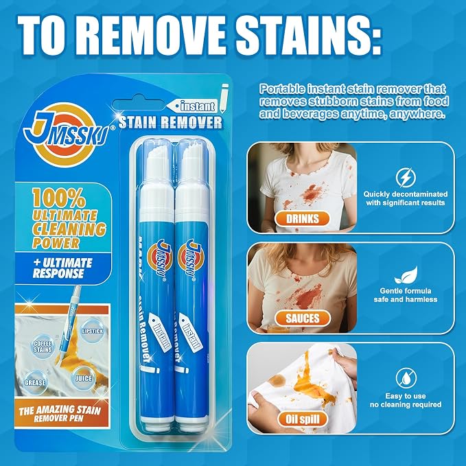 On The Go Stain Remover Pen, 0.68 Fl Oz – Instant Travel Stain Cleaner for Clothes, Food, Wine, Coffee, Makeup, Portable & Easy Use, Lemon Scent