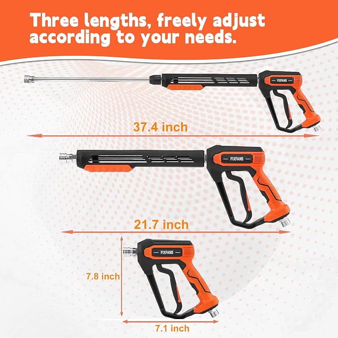 FIXFANS Pressure Washer Gun and Hose Kit, 25FT Power Wash Hose, M22 Fitting | High Pressure Washer Replacement Wand Extension, 5 Nozzle Tips