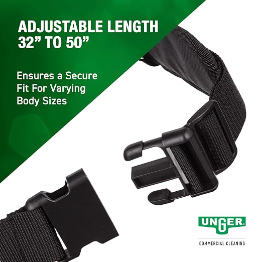 UNGER Commercial ErgoTec Belt Adjustable Length 32 to 50 Inches BSTBT | Four tool clips; Heavy-duty; Padded belt; Designed to carry window cleaning tools with ease; Quick-release buckle