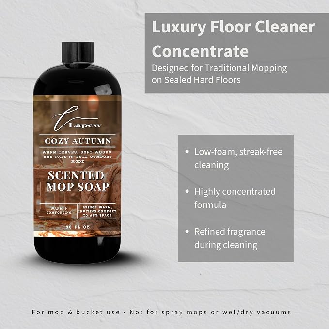 Lapew Cozy Autumn Scented Mop Soap - Luxury Floor Cleaner Concentrate for Mopping Tile, Laminate, Vinyl & Hardwood | Streak-Free, Low-Foam | 36 oz