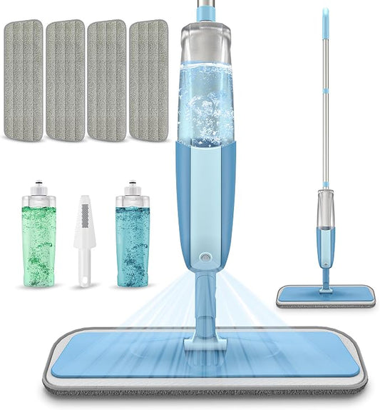 Spray Mops for Hardwood Floor Cleaning: MEXERRIS Wet Mops with 2 Bottles - Floor Mop with 4 Reusable Washable Pads for Swiffer Powermop - Dust Dry Mops with Spray for Laminate Wood Vinyl Tiles