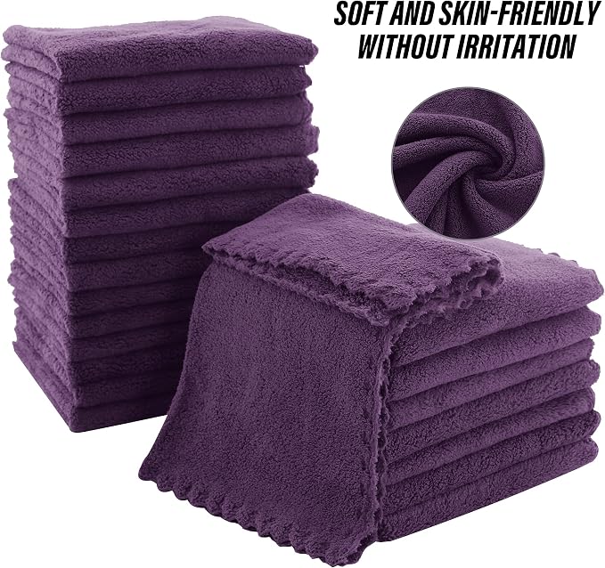 MOONQUEEN Ultra Soft Premium Washcloths Set - 12 x 12 inches - 72 Pack - Quick Drying - Highly Absorbent Coral Velvet Bathroom Wash Clothes (Plum)