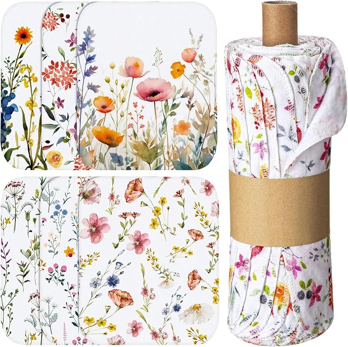 60 Pack Reusable Cleaning Cloths Washable Cotton Kitchen Dish Towels for Home Party Supplies Bulk, 9.84x11.81in (Wildflowers)