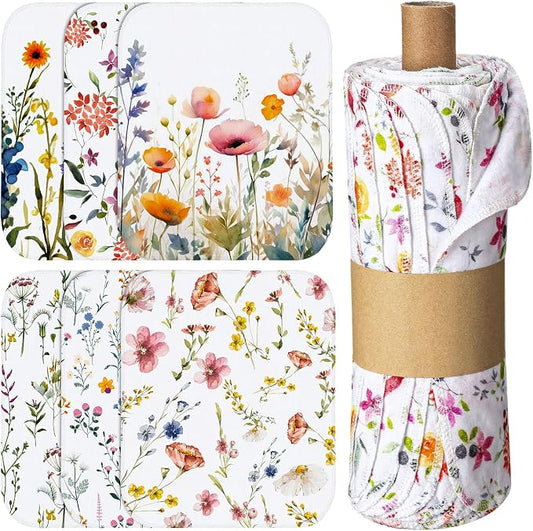 60 Pack Reusable Cleaning Cloths Washable Cotton Kitchen Dish Towels for Home Party Supplies Bulk, 9.84x11.81in (Wildflowers)