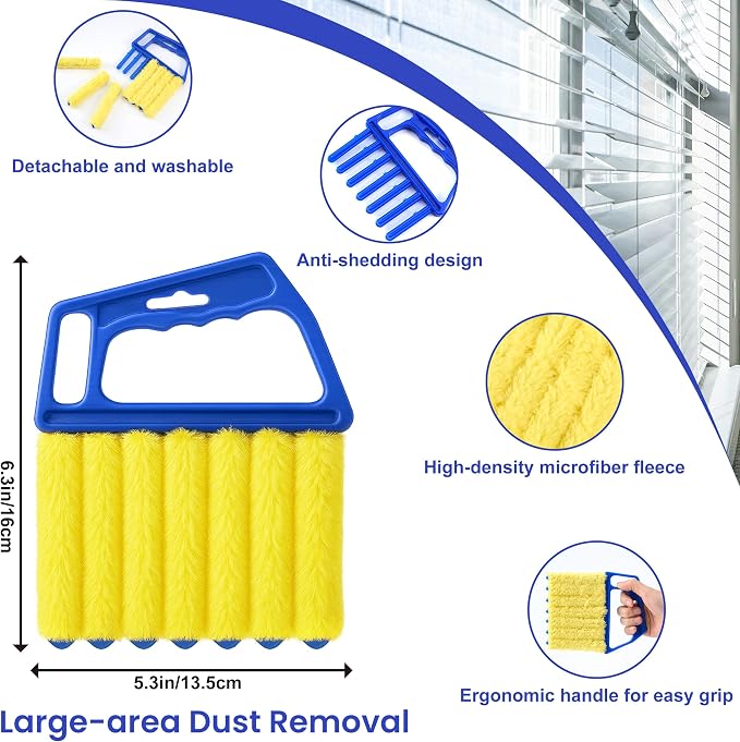 Blind Cleaner Duster Tool - 4 Pcs 7 Fingers Anti-Shedding Window Blind Cleaner Tool and 4 Pcs Air Vent Cleaner, with High-Density Microfiber Fleece and Ergonomic Handle, Detachable and Washable