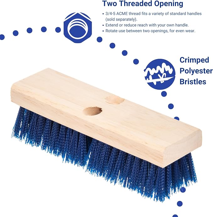 Carlisle FoodService Products 36193P14 Blue Color, 10" Polypropylene Deck Scrub Brush