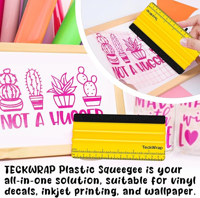 TECKWRAP Felt Squeegee Scraper Tool for Vinyl, Yellow, 6"x2.9" | For Vinyl, Decals, Inkjet Sticker Paper, and Wallpaper, Scratch-Free Application