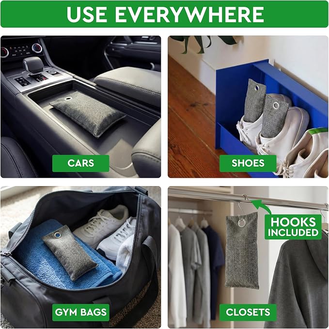 Activated Charcoal Shoe Odor Elimination Bags. Remove Strong Odors in Car, Closet, Basement. 6 Activated Charcoal Bags Odor Absorbers for Home. Bamboo Charcoals Air Purifying Bag Charcoals Deodorizer